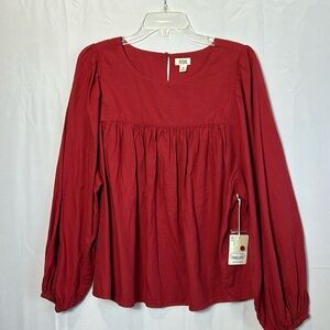 a.n.a Garnet Glow Top Size 1X Long Sleeve Top New Elastic Sleeve